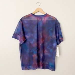 Athleta Mesh Oversized Watercolor Colorful Print Tee NWT XS $54 MSRP